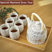 La Belle Vie Japanese Tea Set, White Porcelain Tea Set as Christmas Gifts, 1 Pot (32.1oz), 6 Cups (6.1oz), 1 Stainless Steel Tea Infuser, 1 Bamboo Tray, Pretty Gift for Birthday, Festivals