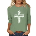 thumbnail image 2 of UVEASISHA Women's Christian Cross T-Shirt 3/4 Sleeve Religious Print Casual Faith Tops loose fit casual tops for dailywear Green L, 2 of 6