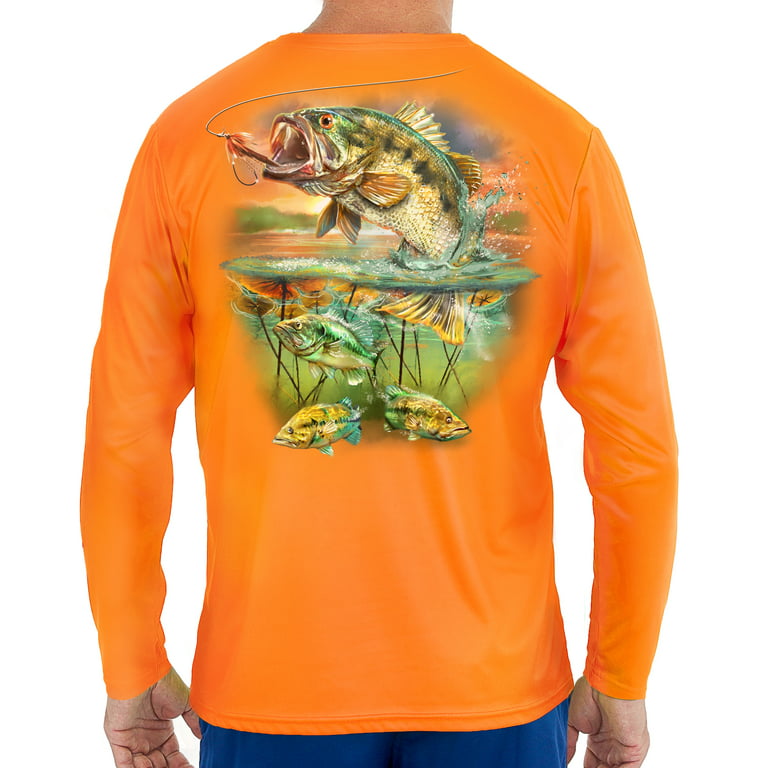 UZZI Orange Men's Bass Long Sleeve Dri Fit Shirt, UPF30, Fast Dry, Sea  Designs, Bright and Fun Colors for Beach and Outdoor