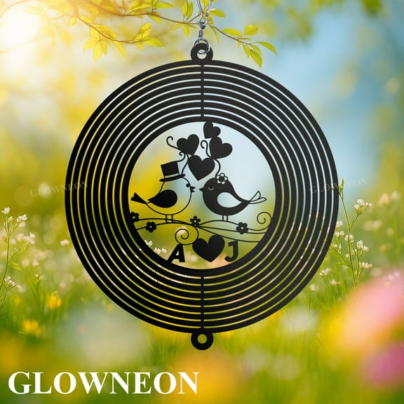 GLOWNEON Custom Initials Couple Wind Spinner, Wedding Garden Decor, Outdoor Yard Hanging