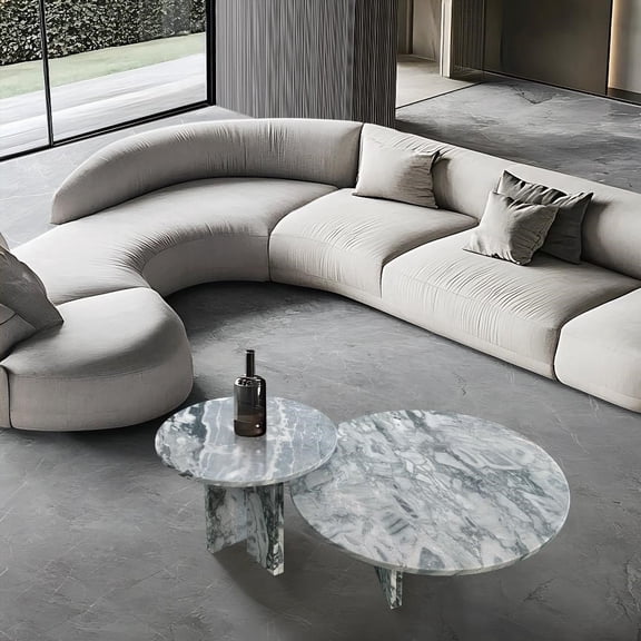 Blue Gray Natural Marble Coffee Table Set | Small, Living Room Table