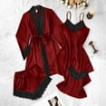 thumbnail image 2 of SwiftWear Women's 4-Piece Stretchy Satin Pajama Set Lace Trim Robe Nightgown Cami & Shorts Plus Size Sleepwear for Spring & Fall​, Wine, 2 of 7