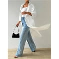 thumbnail image 5 of Women'S Casual Mid-Sleeves Button Down Shirts Solid Lapel Long Blouses Tops White L, 5 of 9