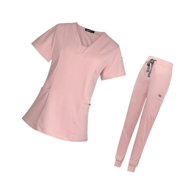 Guardoinrt Ensemble de Blouse Médicale pour Femme Col en v Manches Courtes Lavables en Machine Rose m 1ensemble