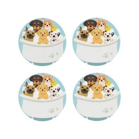 

Fuzoiu Cute Dog In Bathtub Print Leather Coasters Set Drink Coasters Set of 4 for Tabletop Protection Durable PVC Coasters Home Décor and Housewarming Gift-Round Shape