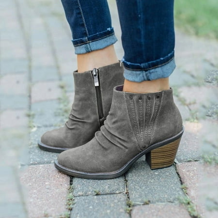 

Women s Fashion Casual Roman Short Ankle Boots Heels Leather Shoes