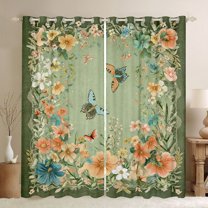 jejeloiu Country Floral Curtains Pack of 2 (42x84 Each),Rustic Botanical Wild Butterflies Curtains Blackout,Green Pink Bedroom Curtains For Girls,Microfiber Bedroom Decor