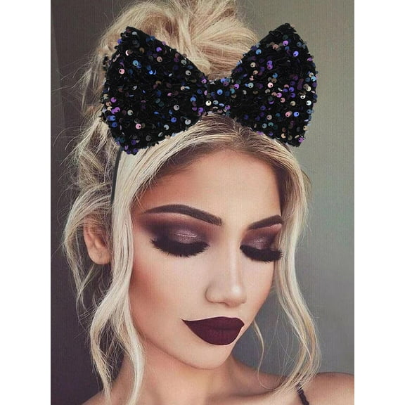 Christmas Bow Headband Sequin Bow Hair Hoop Holiday Cute Headbands Big Bows Hair Band Christmas Party Gifts Hair Accessory for Women and Kids (B Red)