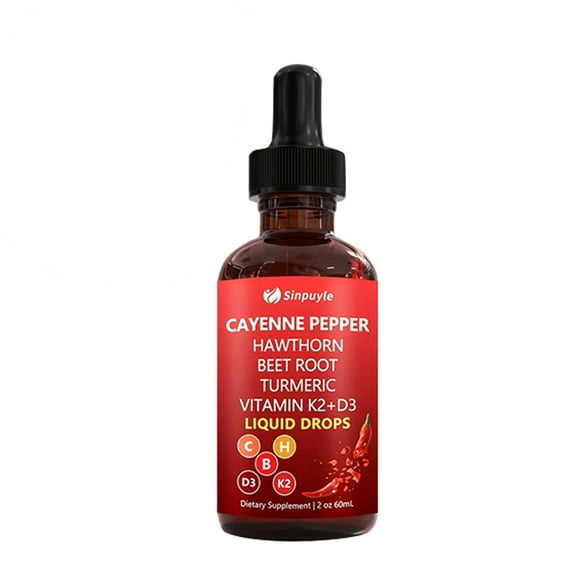 Cayenne Pepper Hawthorn Beet Root Turmeric Liquid Drops with Vitamin K2 D3 – Cardiovascular Support, Metabolism Boost & Immune Health – 2 FL OZ (60ML)