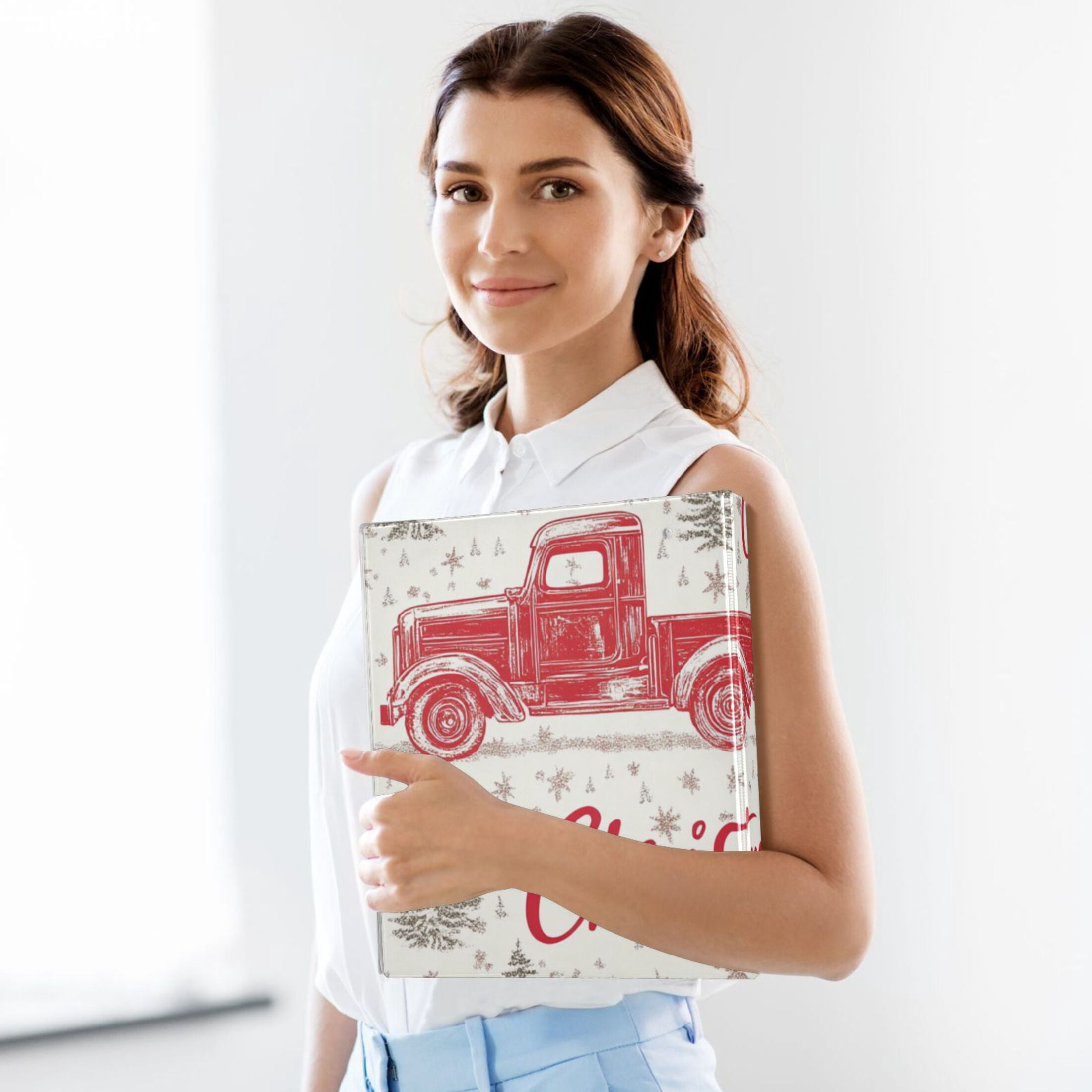 Merry Christmas Trucks 3 Ring Binders 1.5 inch Hardcover File Folders with Interior Pockets A4 Size Organizer for School Office Hospital