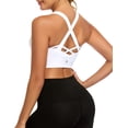 thumbnail image 3 of Strappy Sports Bras for Women Medium-High Support Criss Cross Back Push Up Supportive Padded Sports Bra Yoga Gym Workout Running Athletic Bra Tops White S, 3 of 7