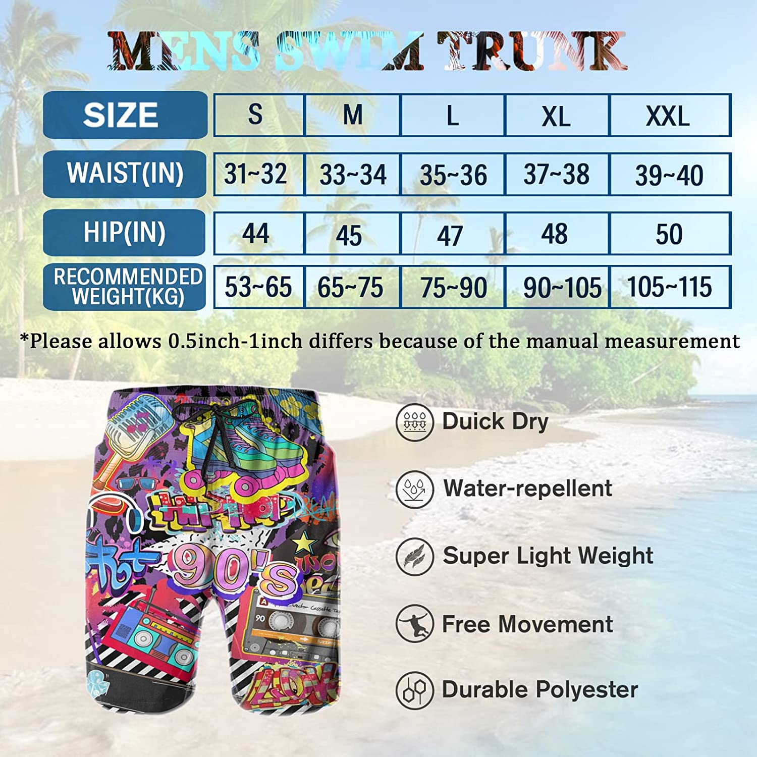 Men 80s 90s Men's Swim Trunks 