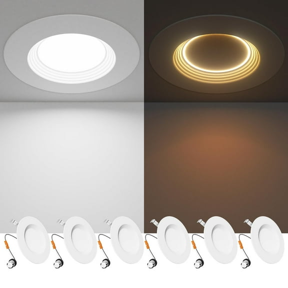 Ensenior 5/6 Inch 5CCT LED Can Lights with Night Light 6 Pack, Retrofit Led Recessed Lighting, Baffle Trim, Dimmable, 9W=110W, 1000LM, 2700K/3000K/3500K/4000K/5000K Selectable, IC Rated - FCC