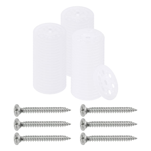 46mm Plastic Washers, 100 Sets Plastic Insulation Washers Foam Board Fasteners Polypropylene Washer with Screws for Foam Insulation Board Fixing Insulation Pins Sound Proofing Wall