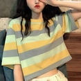 thumbnail image 2 of MaFYtyTPR Women's T-Shirts Casual Stripe Short Sleeve Summer Fashionable Loose Pullover Tops for Women Yellow XXL, 2 of 4
