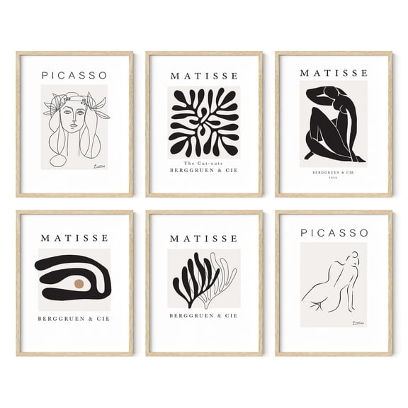 HAUS AND HUES Henri Matisse Posters and Picasso Wall Art - Set of 6 With Artist Names, Picasso Matisse Prints Art Exhibition Posters Famous Paintings and Art Posters, Framed Beige 11x14