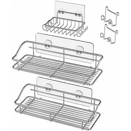 Shower Caddy Shelf with Hooks Storage Rack Organizer Adhesive Stainless Steel without Drilling for Bathroom Lavatory Washroom Restroom Shower Toilet Kitchen (Sliver 3 Pack) Shower Caddy Shelf with Hooks Storage Rack Organizer Adhesive Stainless Steel without Drilling for Bathroom Lavatory Washroom Restroom Shower Toilet Kitchen (Sliver 3 Pack)