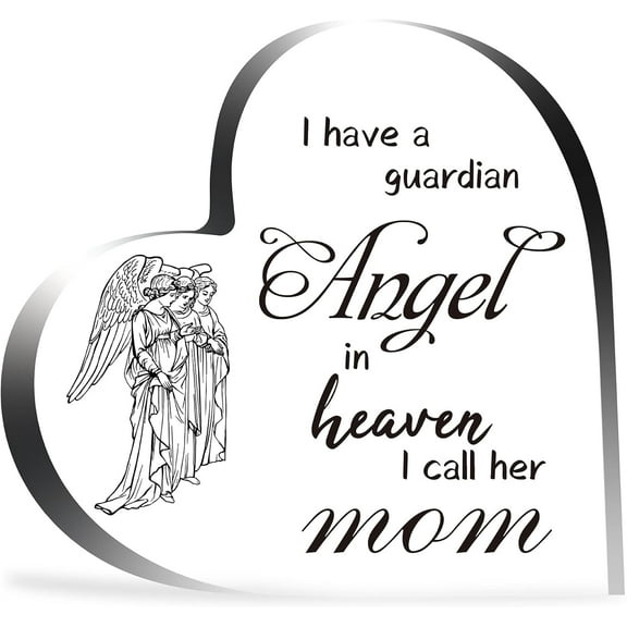 Acrylic Heart Memorial Gift I Have Guardian Angel in Heaven I Call Her Mom Sympathy Bereavement Condolence Sentimental Gifts for Condolence Grief Table Centerpieces Decorations 3.9inch 1pc