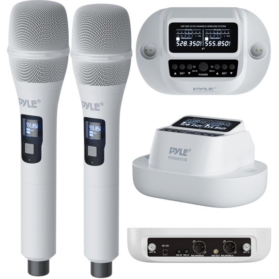 Sistema de micrófono inalámbrico Pyle UHF con receptor de 2x100 canales