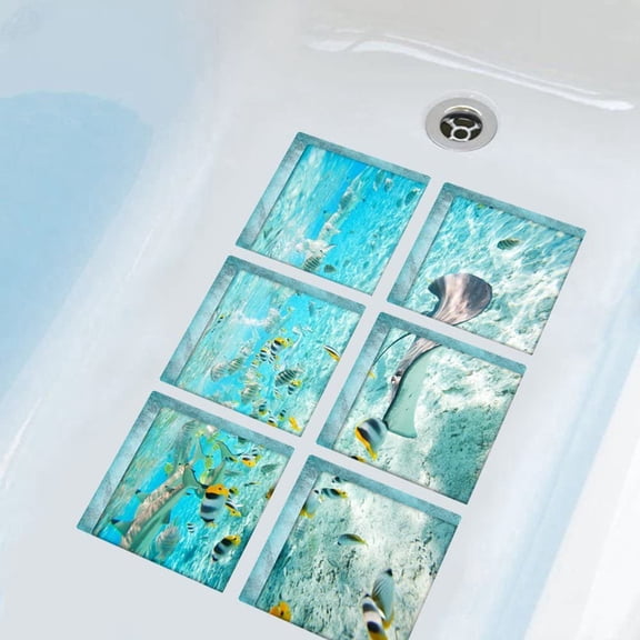 Bath Treads Stickers Sea Bubble Pattern Square 3D Adhesive Anti Slip Tub Tattoos Safety Decals Mat Waterproof Shower Tub Sticker Bathtub Appliques for Bath Pools Home Decor 6 Pcs 5.9" X 5.9"