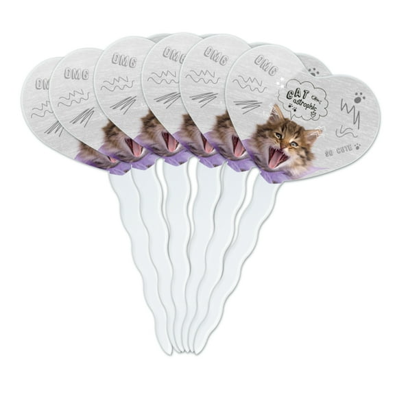 So Cute Cat Kitten Catastrophic Heart Love Cupcake Picks Toppers Decoration Set of 6