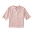 thumbnail image 1 of Linen Shirts Girl 3/4 Sleeve V Neck Blouses Buttons Loose Fit T Shirts Solid Color Summer Holiday Tops Clothes, 1 of 7
