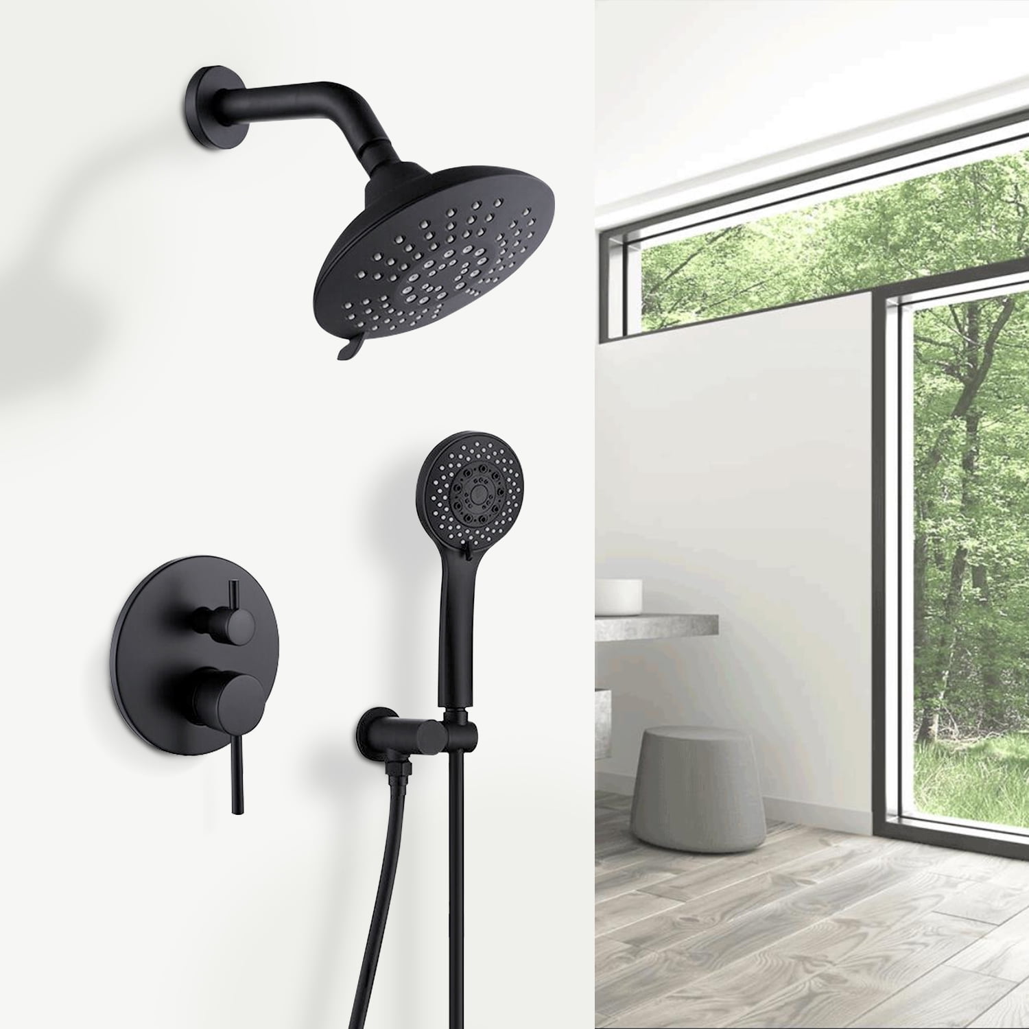 2Handle 1Spray Rain Pressure Balanced Wall Mounted Plastic Shower Faucet with Handheld, Matt