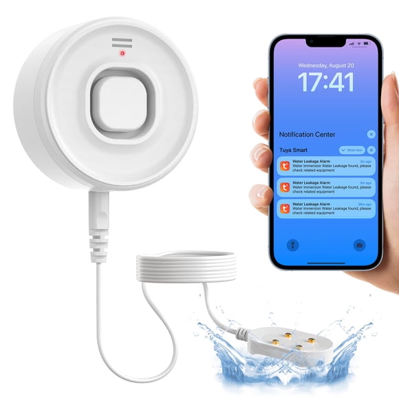 DAYTECH WiFi Water Sensors for Leaks 110dB Sump Pump Alarm with Phone Alerts and 6.5ft Detector Cable Smart Water Alarm for Basement/Laundr