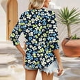 thumbnail image 5 of DeHolifer Womens T-Shirts Elegant Casual V-Neck Floral Printed 3/4 Length Sleeve Smocked Cuffs Dressy Blouse T-Shirts Blue L, 5 of 6