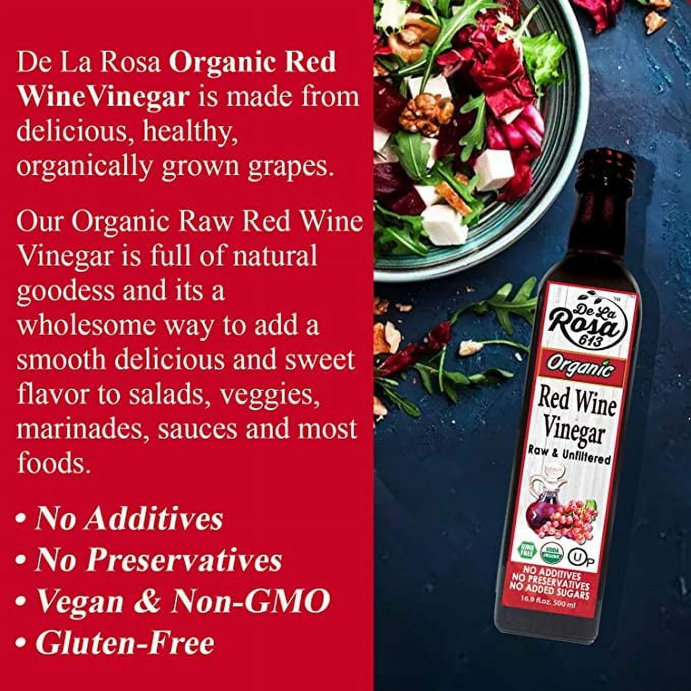 De La Rosa 613 Organic Extra Virgin Olive Oil & Red Wine Vinegar, 2 Pack, 16.9 Oz