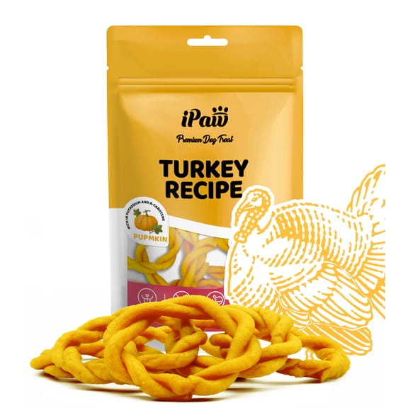 iPaw Turkey Dog Treats, All Natural Human Grade Dog Treat, Suitable for Training chew, Hypoallergenic, Rawhide Alternative, Ring (Pumpkin)