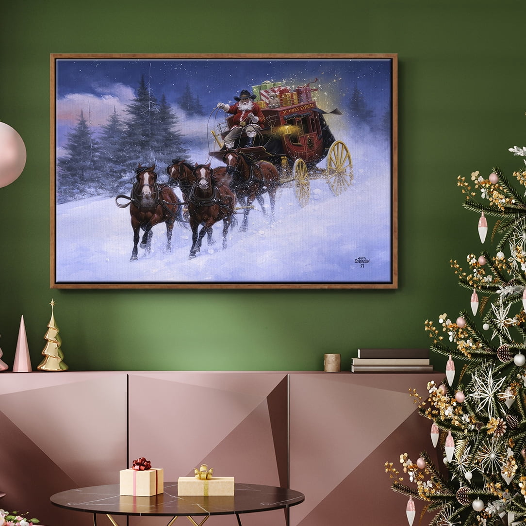 Nick's Express - Framed Gallery Wrapped Holiday Canvas - 17 x 25 - Rosewood Frame