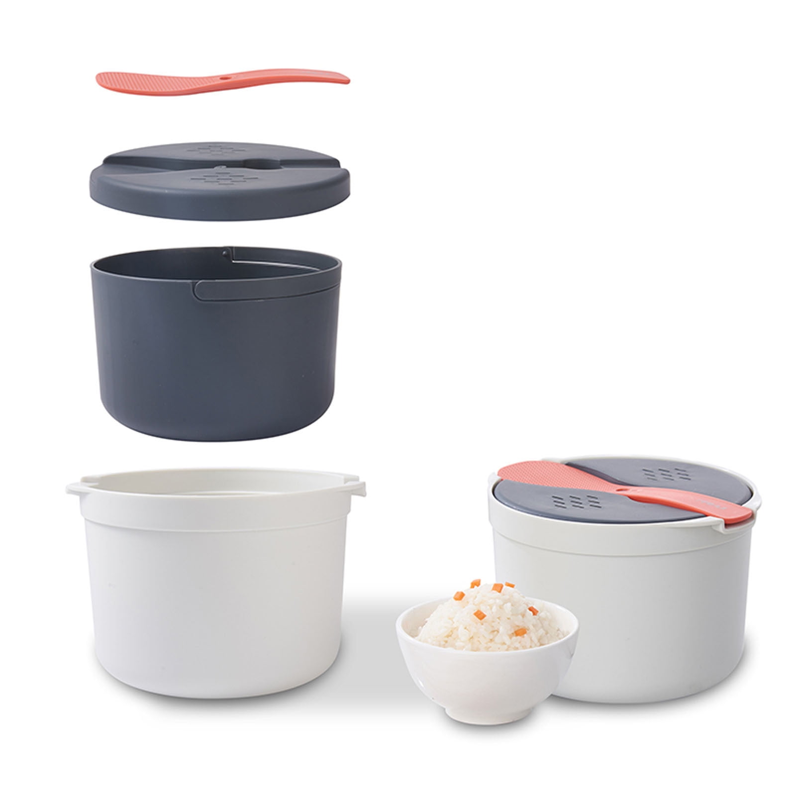 Microwave Rice Cooker 8 Cup Easy Use Easy Clean Microwaveable Brown White Rice Pasta Vegetable Cookware Plastic Rice Cooker Full Set With Lid Spatula Measuring Cup For Meal High-quality