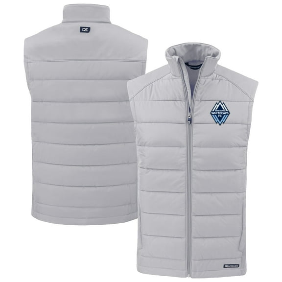 Men's-Cutter & Buck  Gray Vancouver Whitecaps FC Evoke Hybrid Eco Softshell Recycled Full-Zip Vest