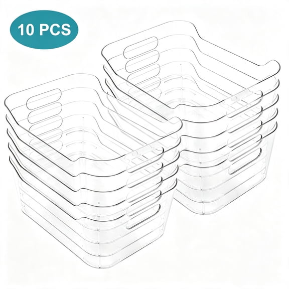 10 Pack Clear Plastic Storage Bins, TAIMASI Plastic Pantry Organizers and Storage Bins with Handle, Multi-Use Clear Storage Containers for Home, Kitchen, Cabinet, Fridge Organization
