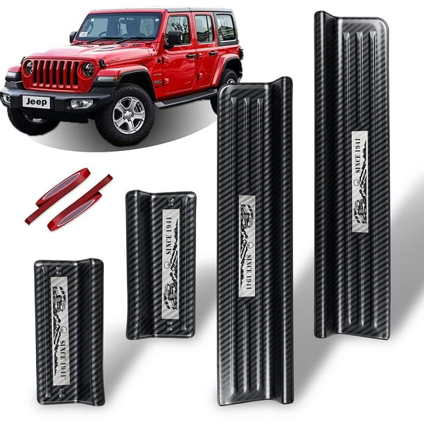 Rowa Door Sill Guards for Jeep 2018-2022 Wrangler JL JLU & 2020-2022 Gladiator JT, Carbon Fiber Pattern 304 Stainless Steel Door Entry Guard Full Coverage for Door Sill Protector (Patent Des Rowa Door Sill Guards for Jeep 2018-2022 Wrangler JL JLU & 2020-2022 Gladiator JT, Carbon Fiber Pattern 304 Stainless Steel Door Entry Guard Full Coverage for Door Sill Protector (Patent Des