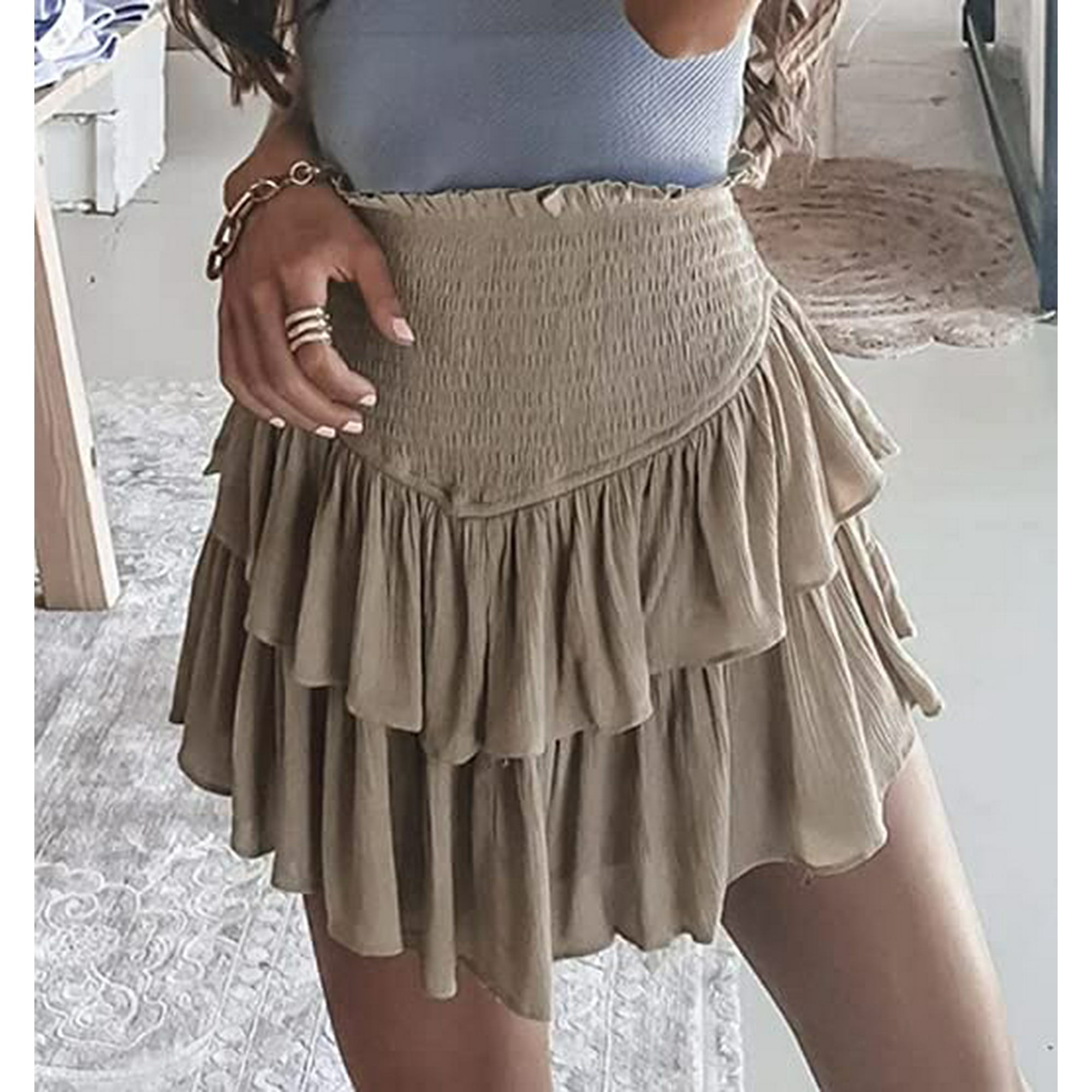 Women s Ruched Pleated Mini Skirt High Waist Layered Short Skirt with Shorts Underneath XL Walmart