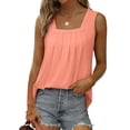 thumbnail image 3 of QAFOPEH Women Square Neck Sleeveless Pleated Solid Color Tank Top, 3 of 4