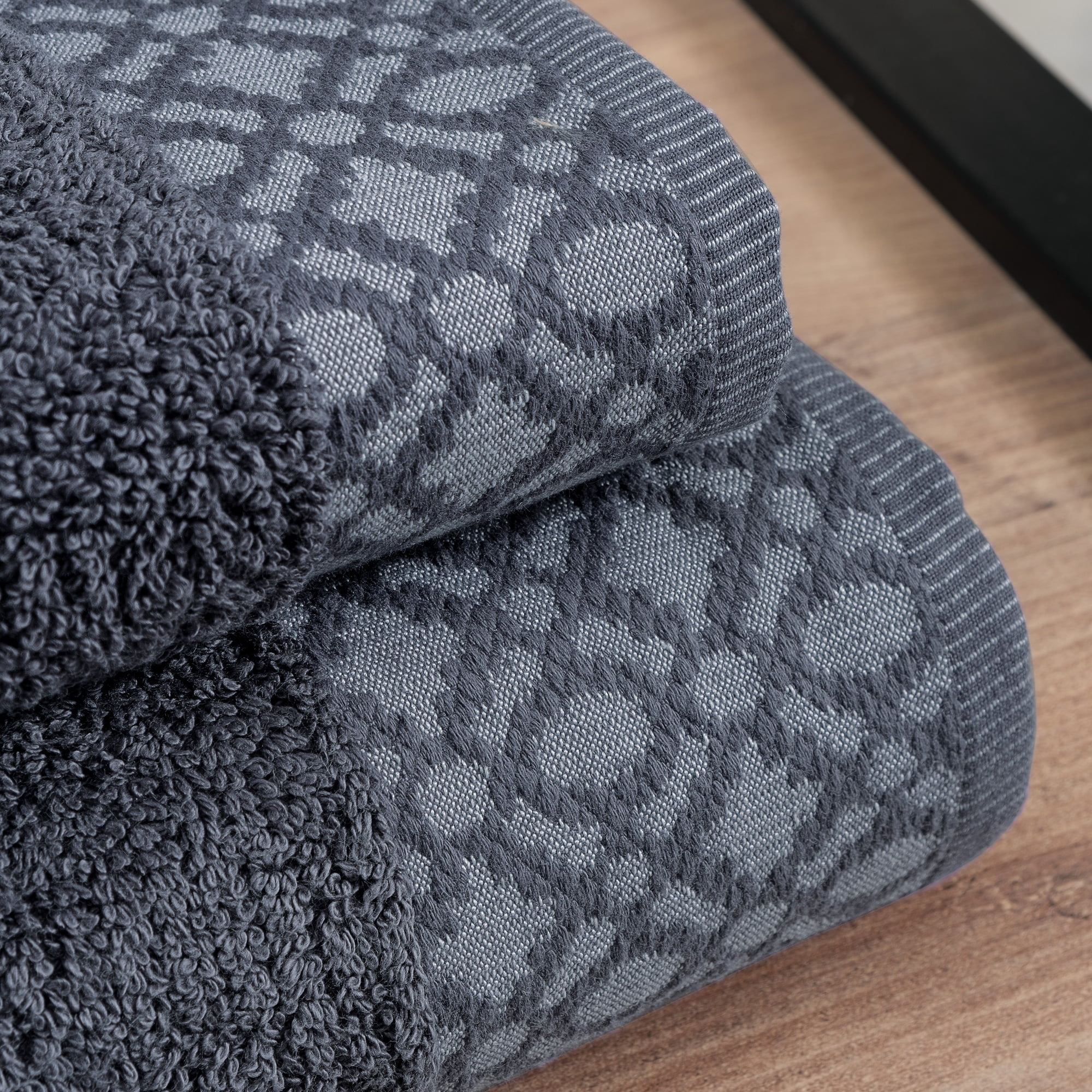 Market & Place Turkish Cotton Jacquard 6-Piece Hand Towel Set, Dark Grey