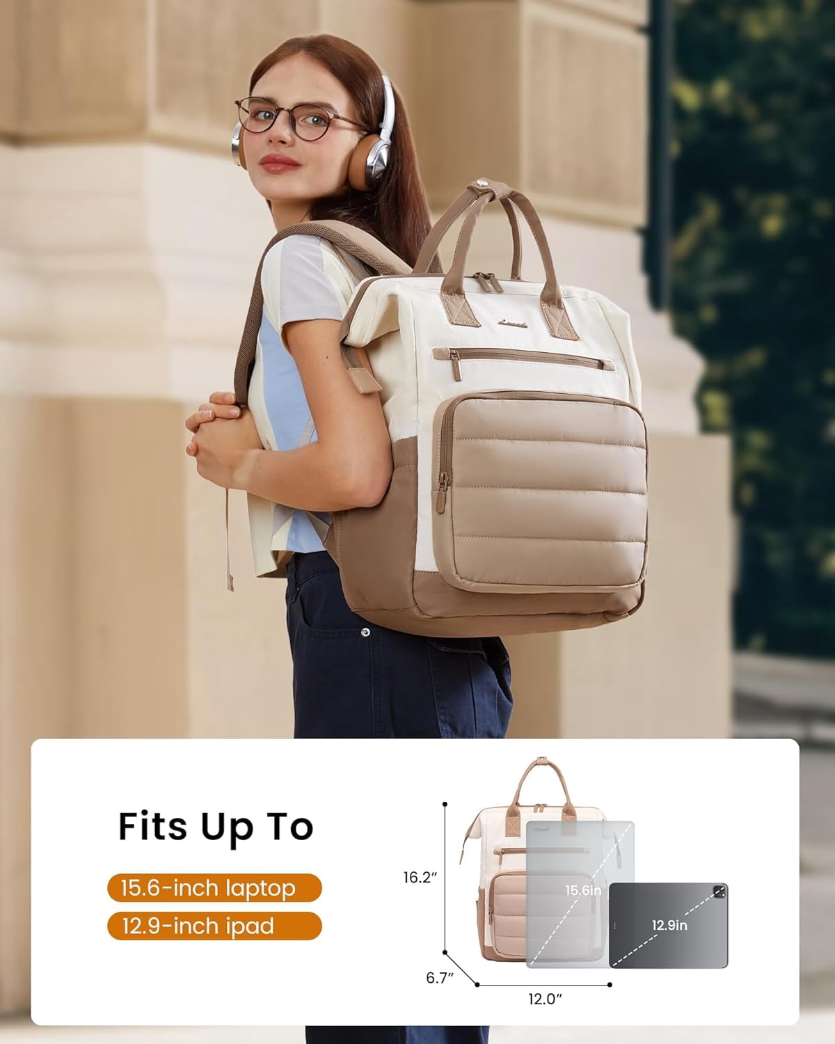 LOVEVOOK Puffer Laptop Backpack for Women, 15.6 Inch Work Backpack Purses for Nurse Teacher College, Personal Item Travel Bag Daypack with Water Holder