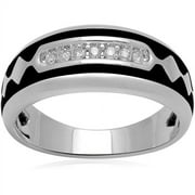 Men's Diamond Accent Sterling Silver Enamel Wedding Band