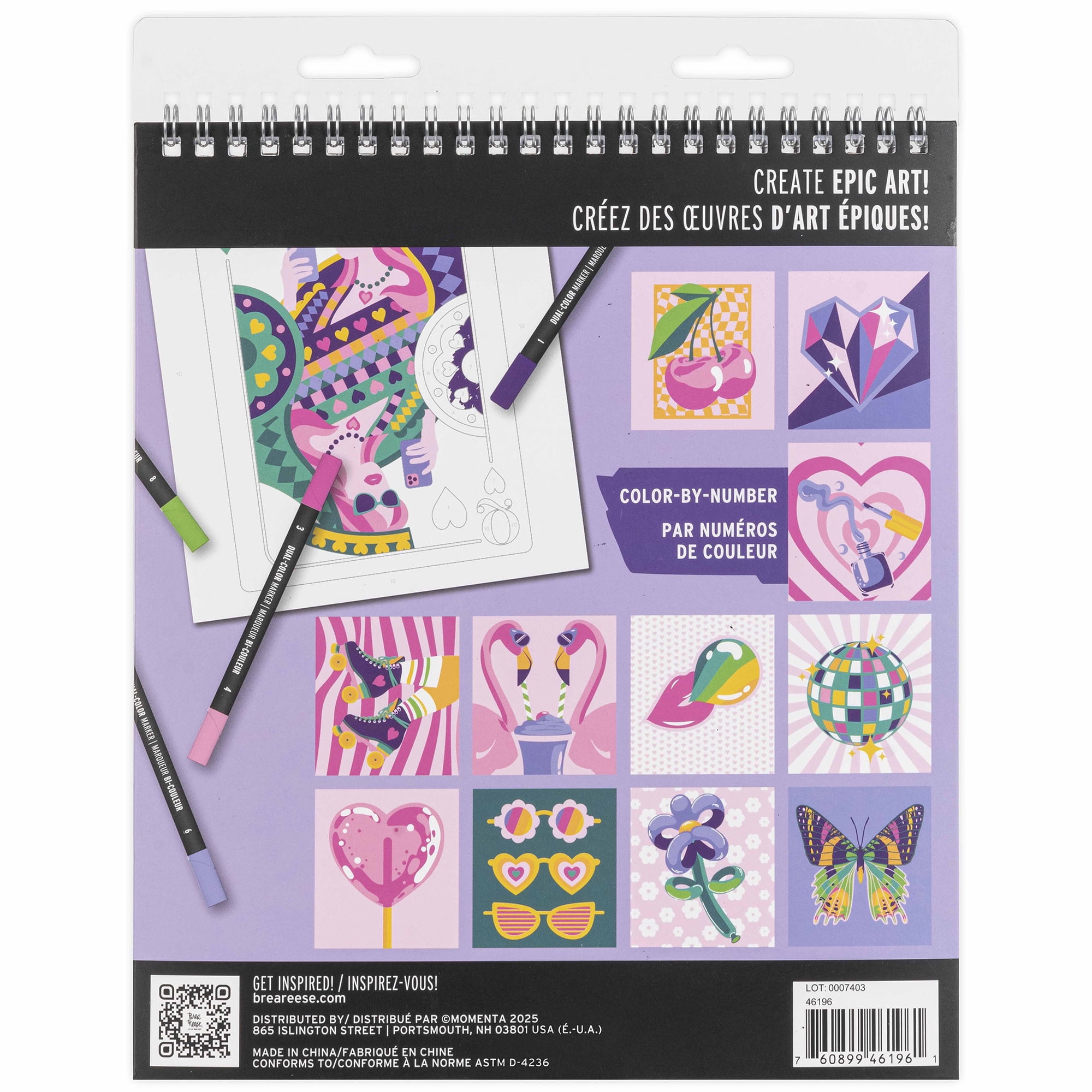 Vivid by Brea Reese: Marker Color-By-Number Kit - Queen of Hearts -5 Dual-Sided Markers, 12 Design Coloring Pages, Retro Vibrant Themed Spiral Art Pad