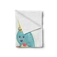 thumbnail image 2 of Narwhal Soft Flannel Fleece Throw Blanket, Tea Drinking Whales Ocean Unicorn with Abstract Bubbles Backdrop, Cozy Plush for Indoor and Outdoor Use, 50" x 70", Pale Pink Pale Blue, by Ambesonne, 2 of 5