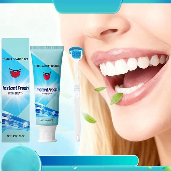 Tongue Gel With Tongue Scraper Tongue Cleaning Gel Set To Use White Hairy Tongue Removal Kit Tongue Cleaning Gel With Cleaner Brush 45g