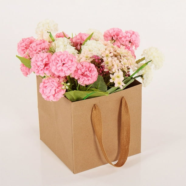 Nvzi Gifts flowers gift box packaging bags square wide bottomed kraft paper flower cake gift tote bags brown 30 30 30cm Walmart Business Supplies