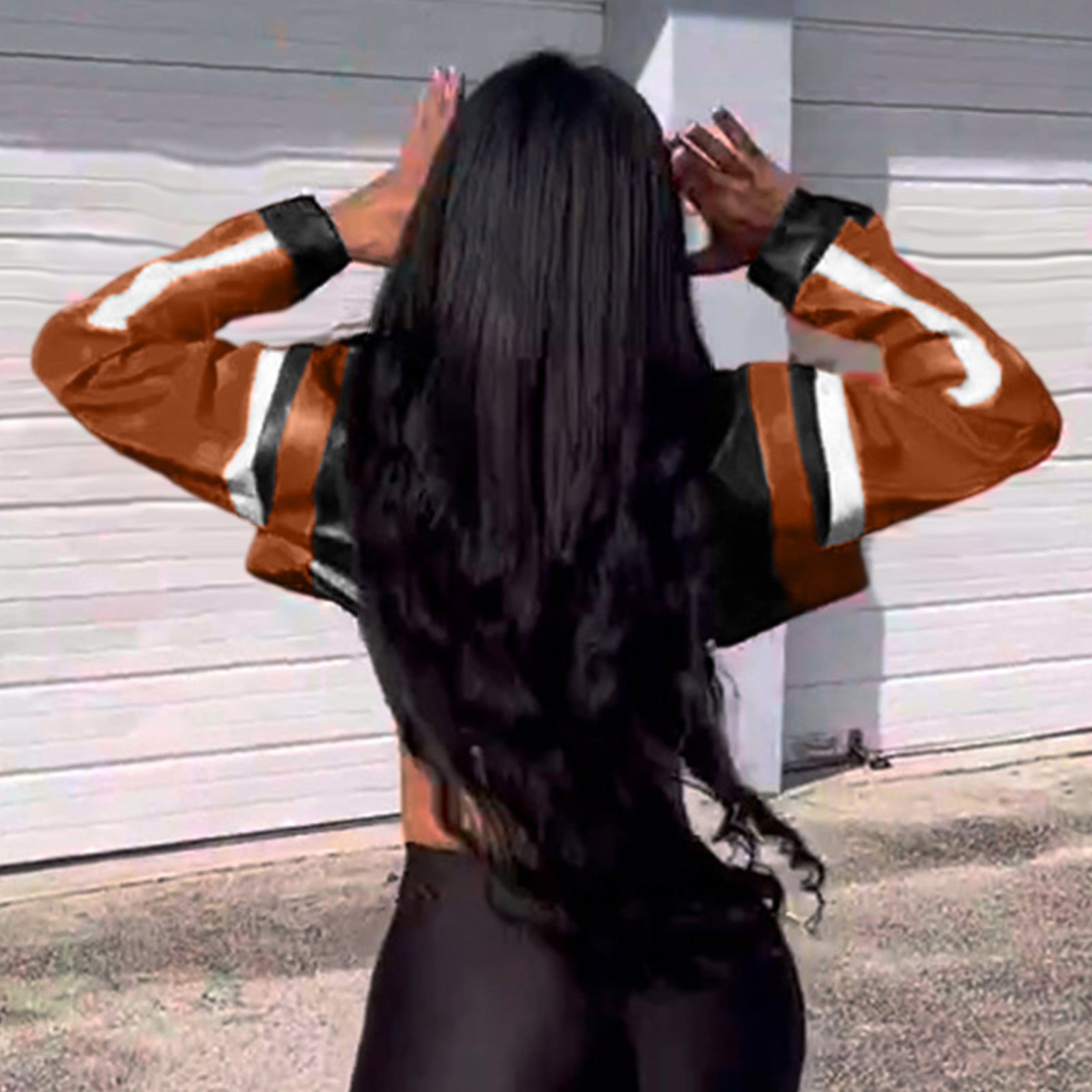 Wovix Faux Leather For Women Cropped Jacket Motorcycle Coat Y2K Letter Bomber Outerwear Long Sleeve Trendy Soft Tops Streetwear