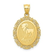 Auriga 14K Yellow Gold Satin Polished Aries Zodiac Oval Pendant for Women (L-28 mm,W-17 mm)