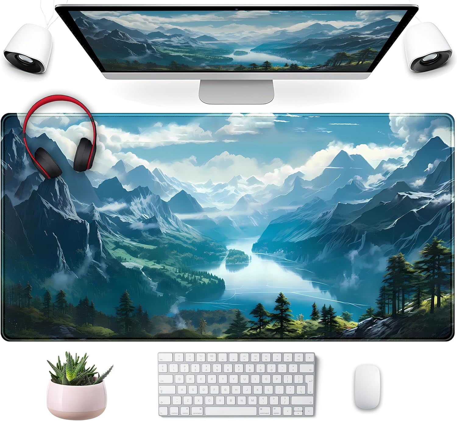 Beige Aesthetic Sage Desk Mat Cute Watercolor Flowers Mouse Pad Desk Pad, XXL Large Extended Gaming Anime Mousepad Big Keyboard Mouse Mat, Home Office Desktop Decor Deskpad for Women 31.5x15.75 in
