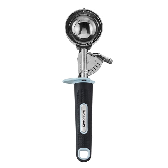 Farberware Soft Grips Trigger Ice Cream Scoop Black Handle with Slate Blue Accents