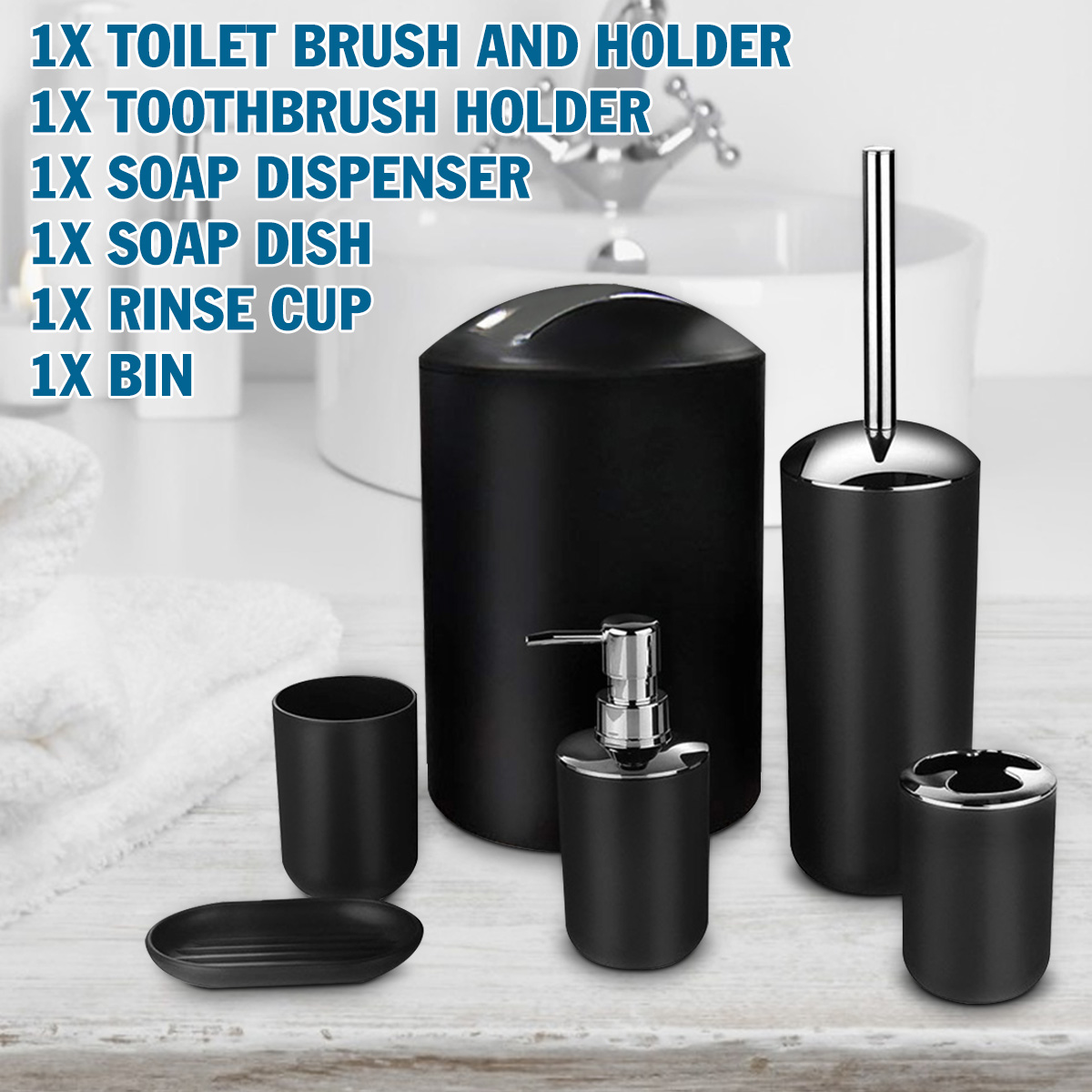 Bathroom Accessories Set 6 Pcs Plastic Gift Set Home Bathroom Cleaning ...